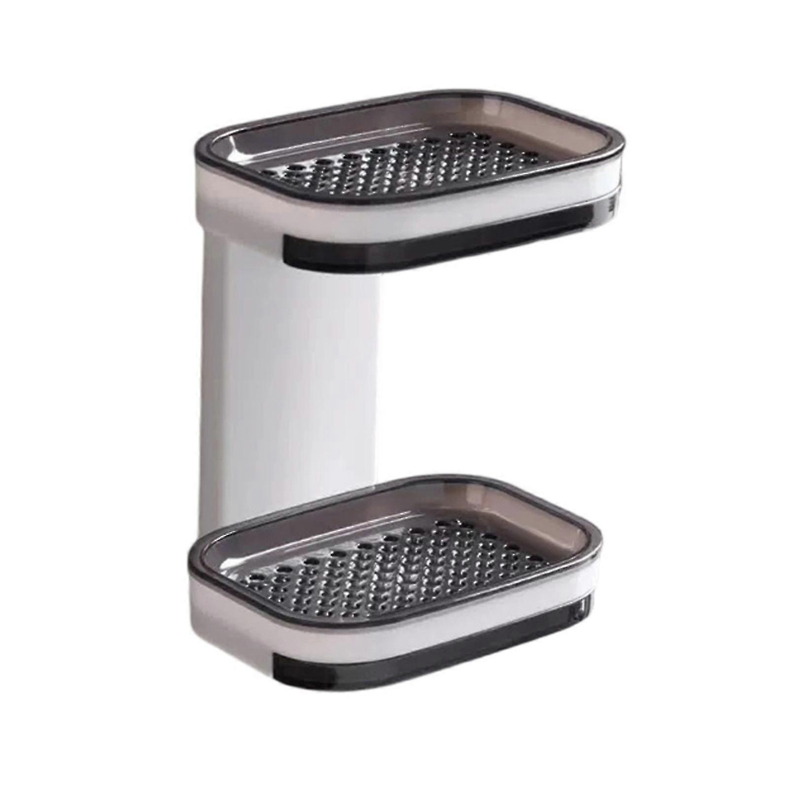 Creative Gray Double-Layer Soap Storage Rack with Fast-Drain Adhesive Design