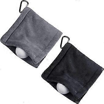 2 Pcs Microfiber Golf Ball Cleaning Towel, Dual-Side Wet and Dry with Snap Hook, 5.5x5.5 Inch