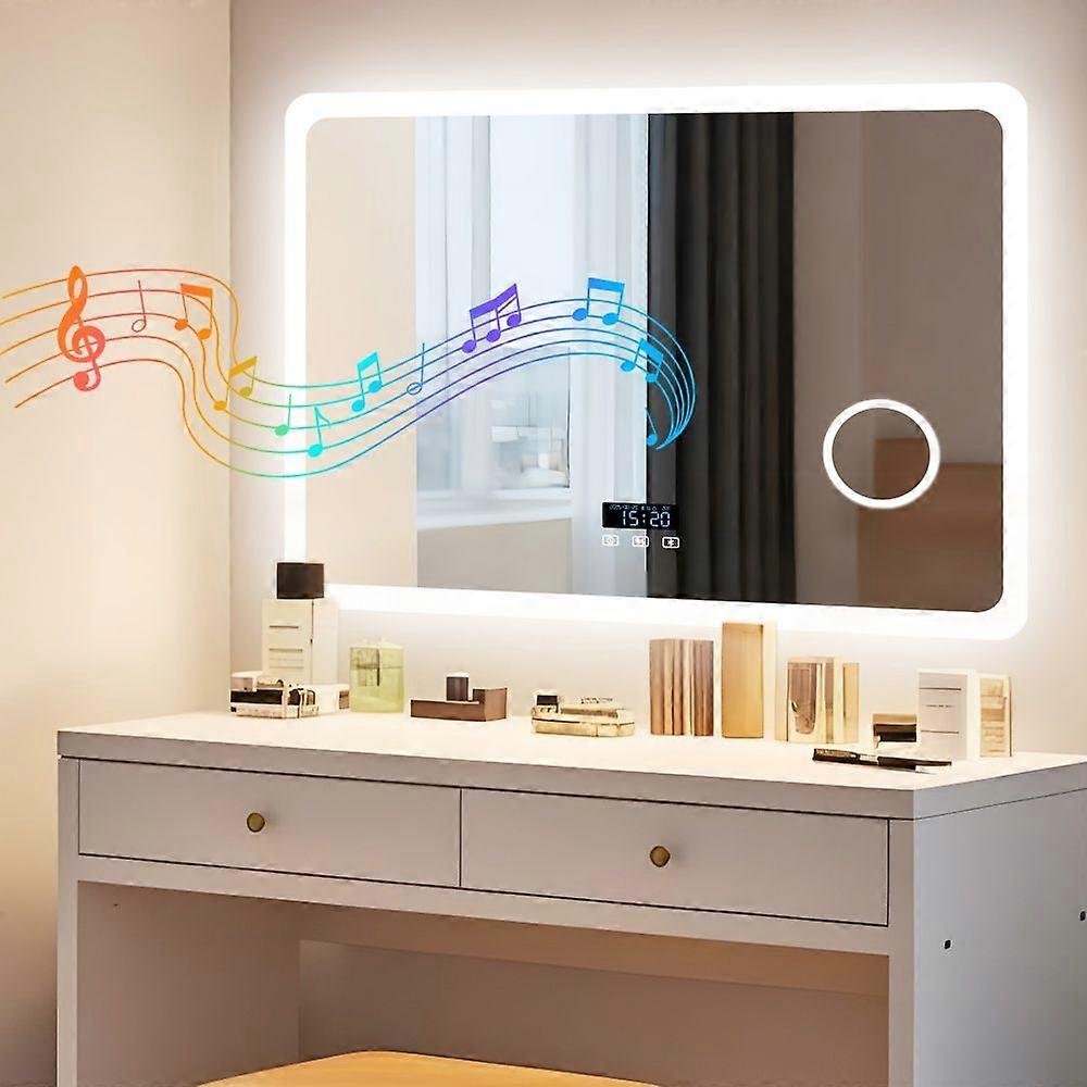 Bluetooth LED Bathroom Mirror Magnifier Clock Display Dimming Function 3 Colors