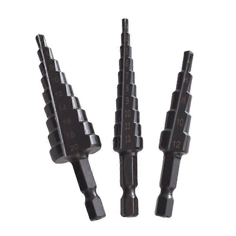 Multi-Functional Black Hex Shank Step Drill Bits Set, 3PCS for Wood