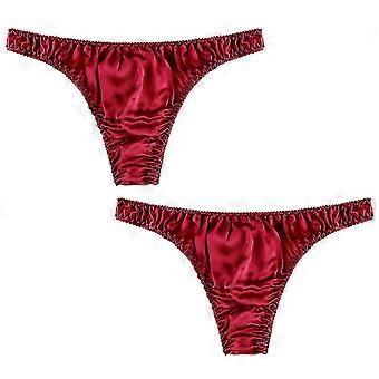 Men's Silk Underwear 2 Pack Mulberry Silk Thong Bikini Low Waist Satin