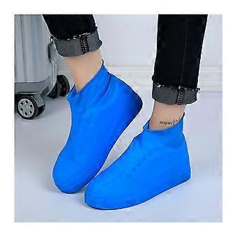 Waterproof Shoe Covers 2 Pairs Reusable Rubber Overshoes with SlipResistant Sole for Outdoor Walking Blue Small