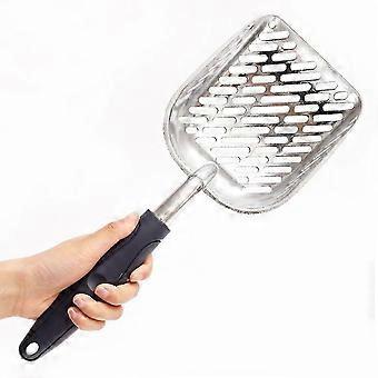 Metal Dog Cat Litter Scoop Poop Remover with Long Handle for Pets 36x13.5cm Black+Silver-zsc