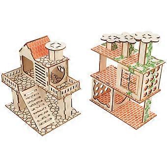 Hamstervilla Holzhaus für langlebiges Haustierversteck, 2-teiliges Set