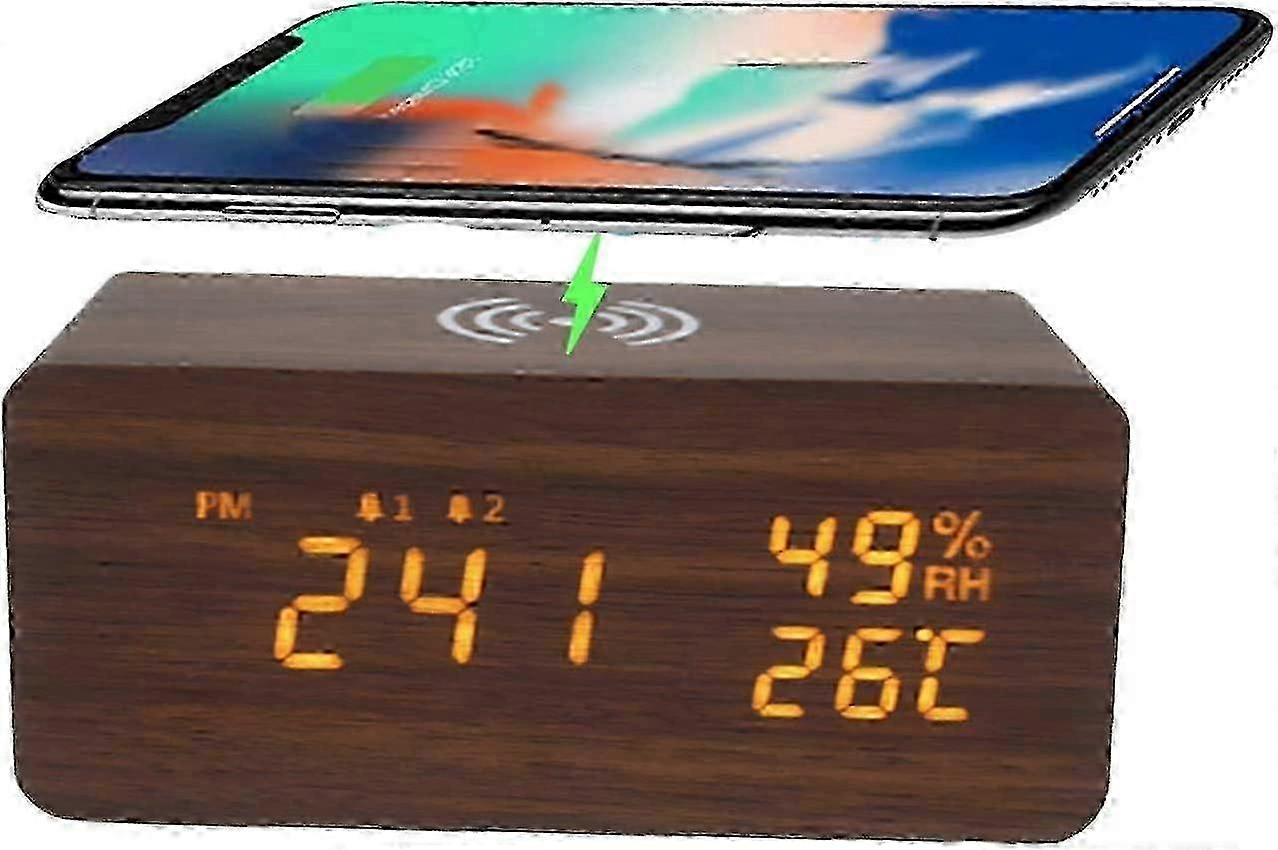 Digital Alarm Clock,Digital Clock with Wireless Charging,LED-inst