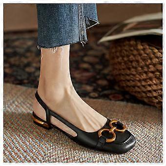 Französische Retro Sandalen Dressy Runde Zehe Sandalen Damen Sommer Flat Heel Casual Sandalen