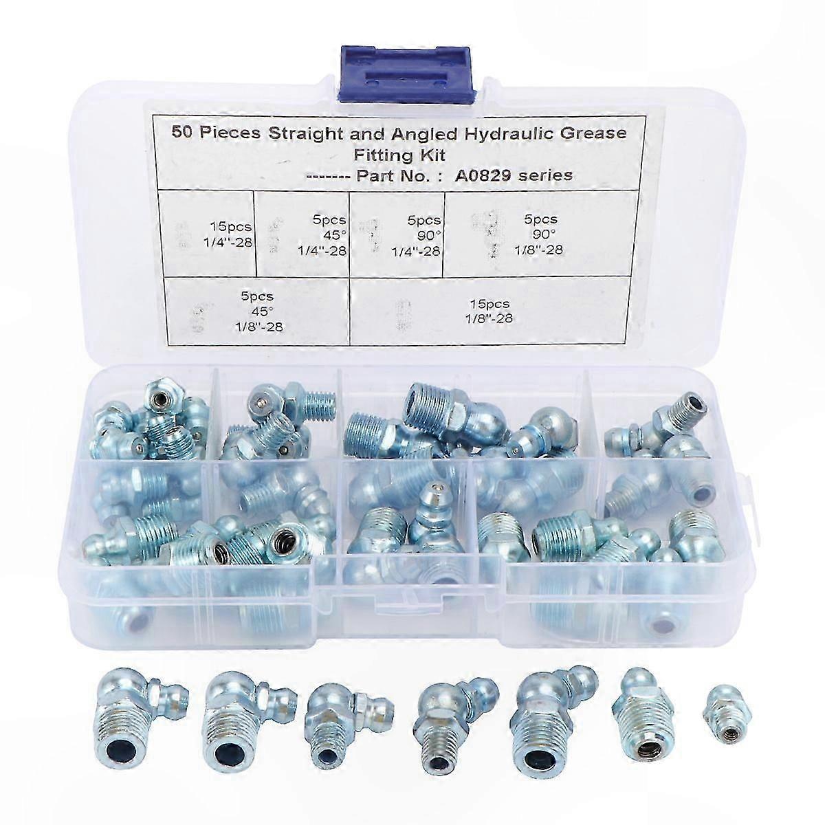 Silver 50-Piece Grease Fitting Assortment Set for Replacement Use