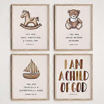 Bible Scripture Wall Art for Kids, Set of 4 Inspirational Christian Prints, Unframed 8x10 Inch Nursery Bedroom Decor