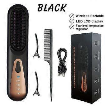Wireless Hot Comb Hair Straightener Brush with LED Display, 4 Temperature Settings, Anti-Scald USB-C Rechargeable for Women