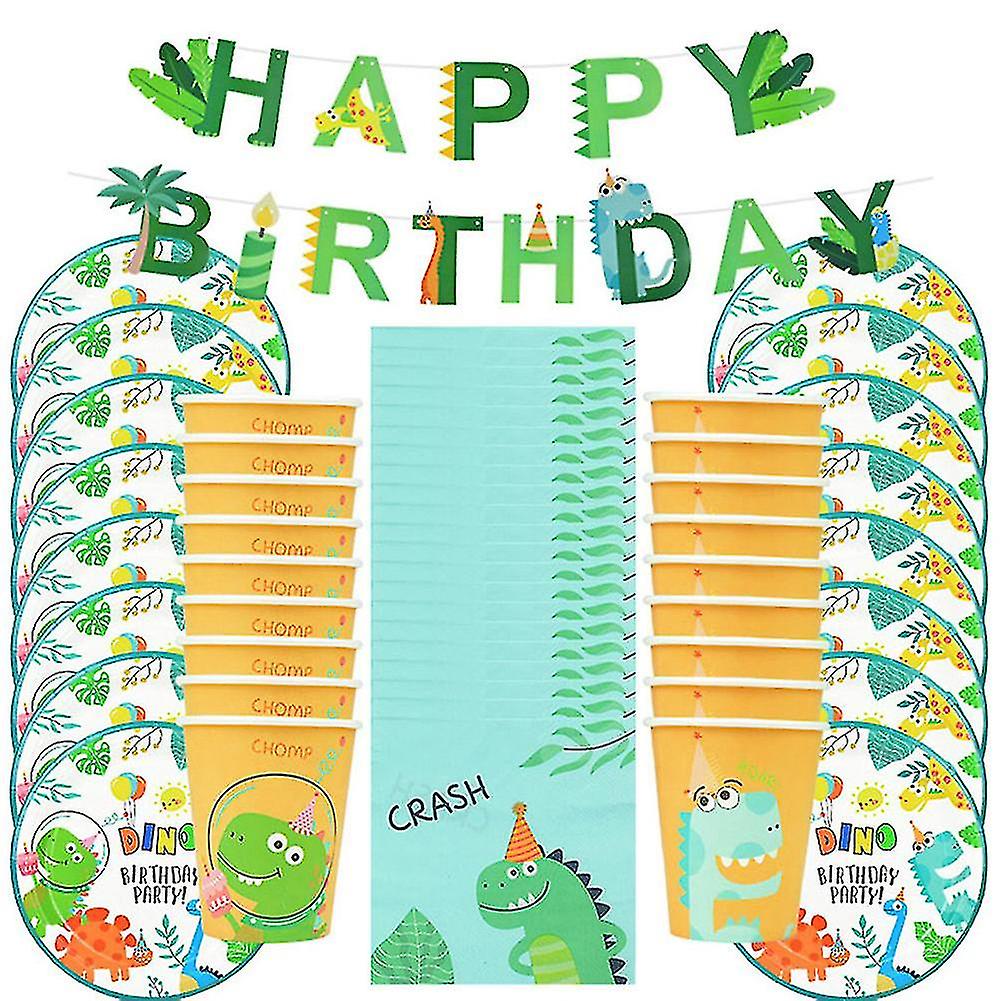 49pcs Dinosaur Theme Party Disposable Tableware Set Paper Plate Cup