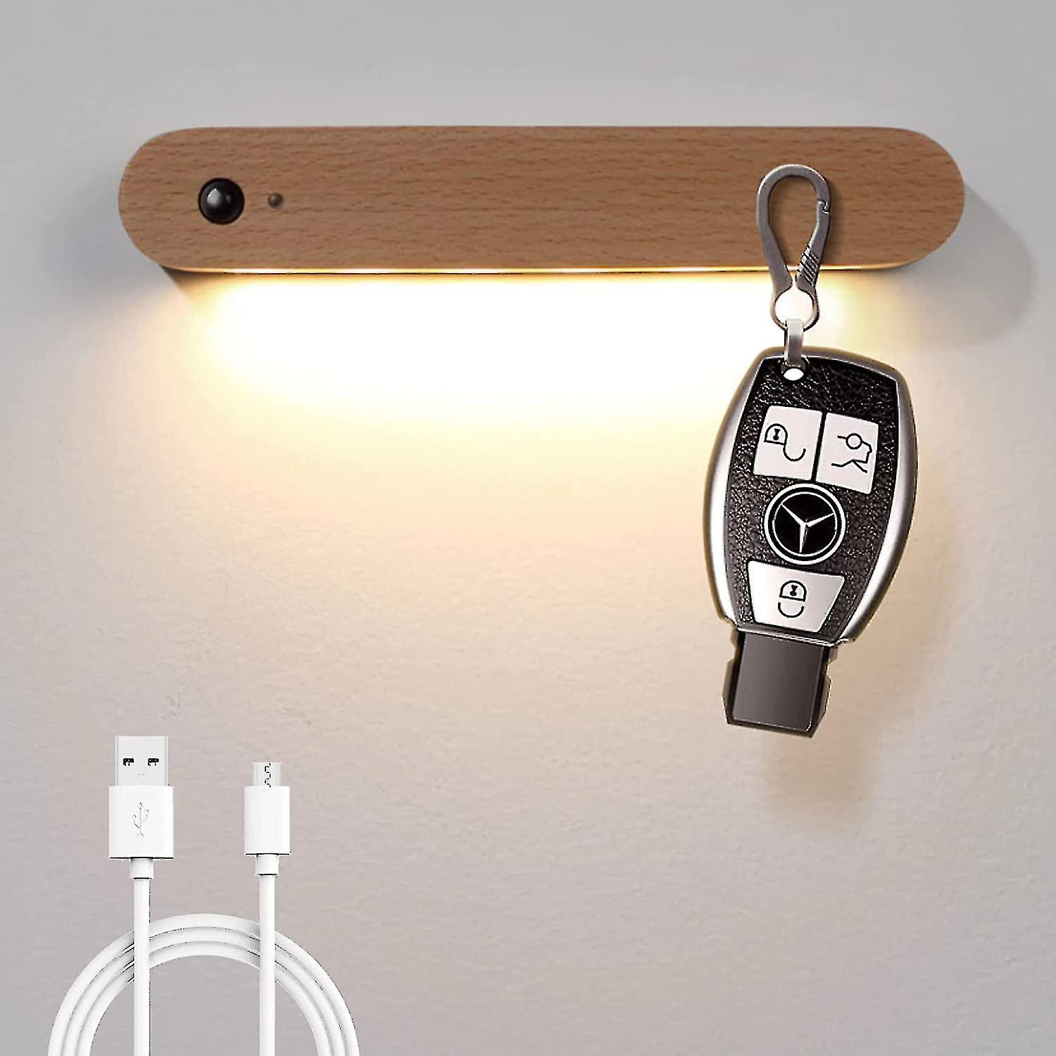 Bois de hêtre magnétique porte-clés muraux lumière LED | Cintre à clé magnétique Capteur de mouvement facile à monter