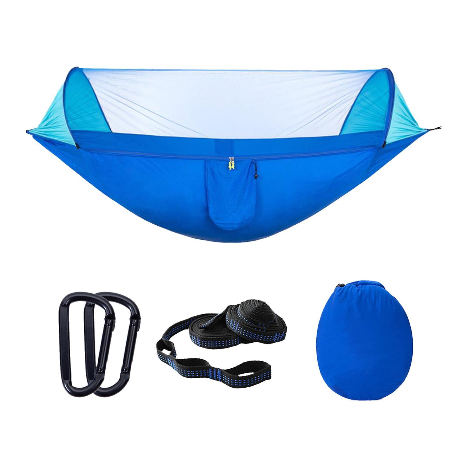 Camping Hammock with   Net Single Hanging Sleeping Bed Lightweight Blue