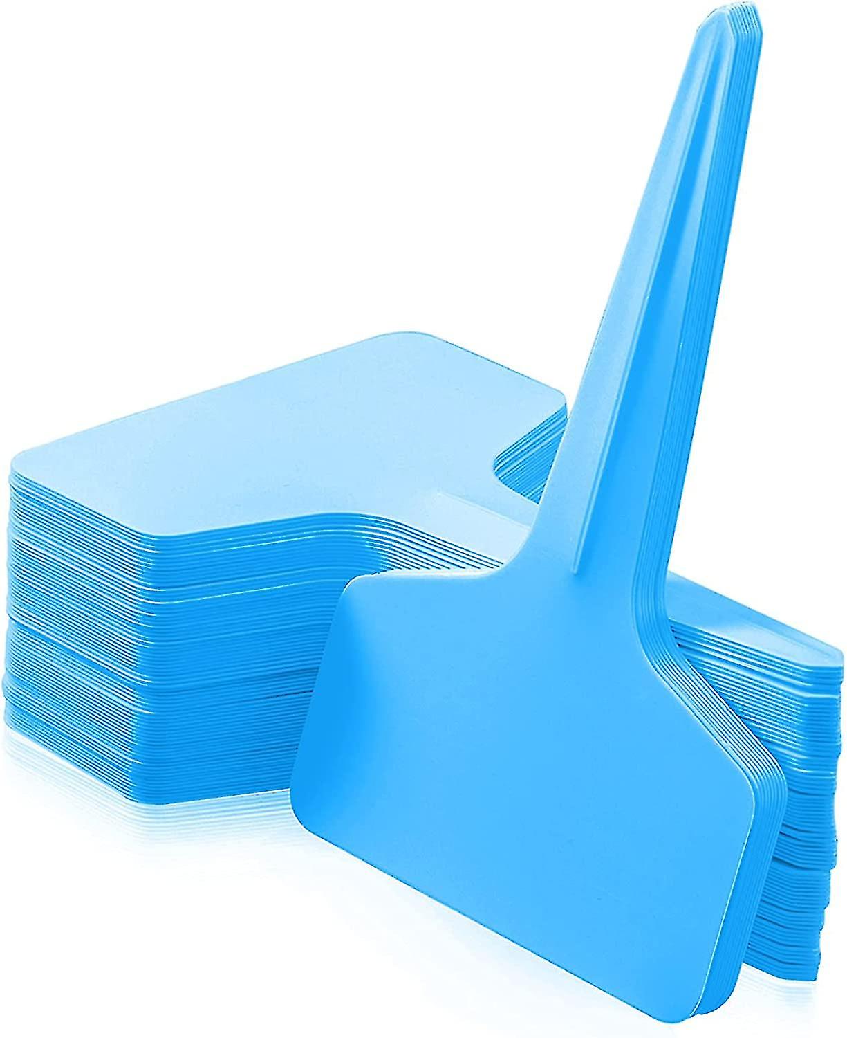 Huncv-100pcs תוויות צמחים מפלסטיק, תגים מסוג T עמיד למים משתלה לשימוש חוזר תווית גן לשלטי עשב של ירקות פרחים, לבן - כחול