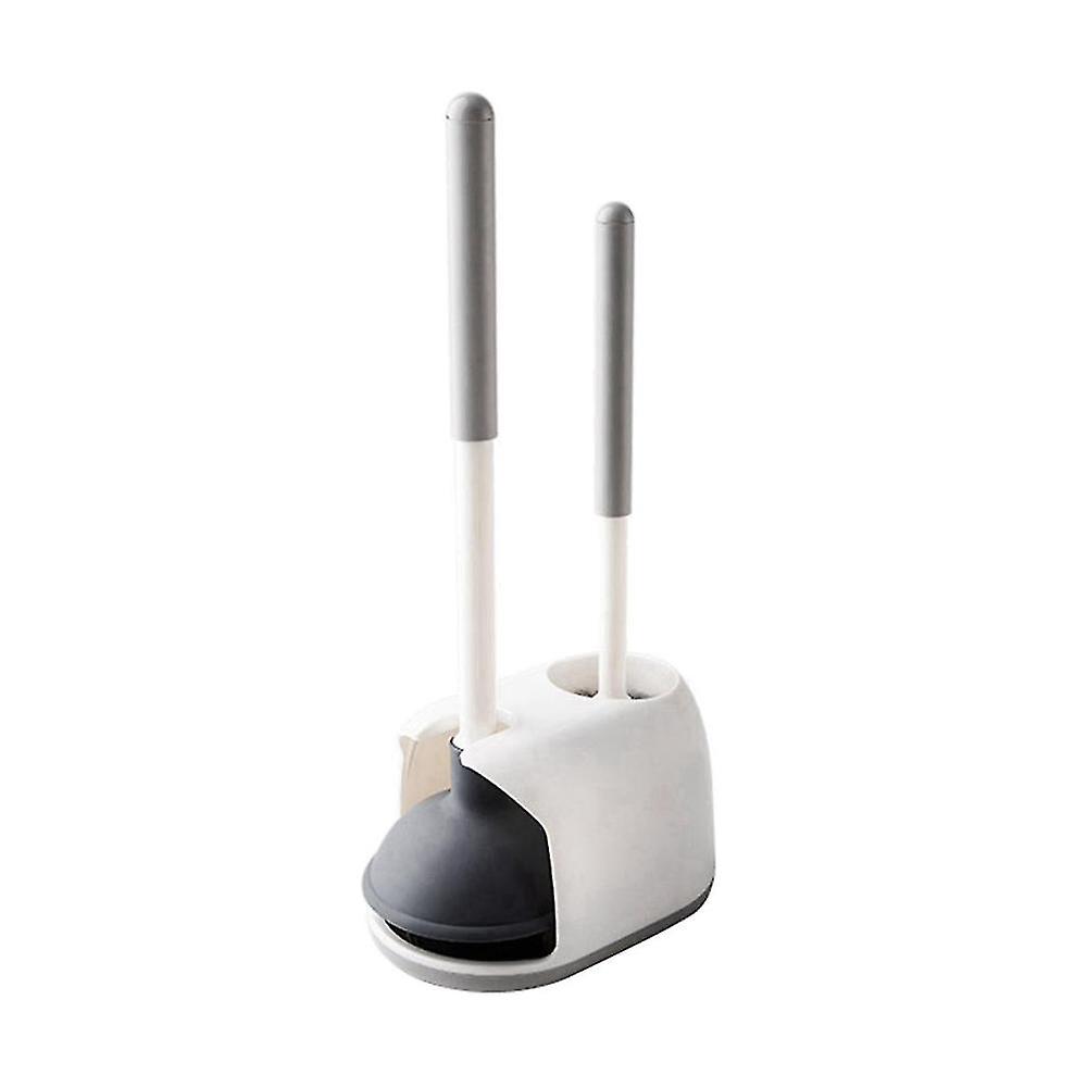 2 In 1 Toilet Bowl Brush Plunger Set With Holder, Bathroom Accessories Combo With Stand For Deep Cl