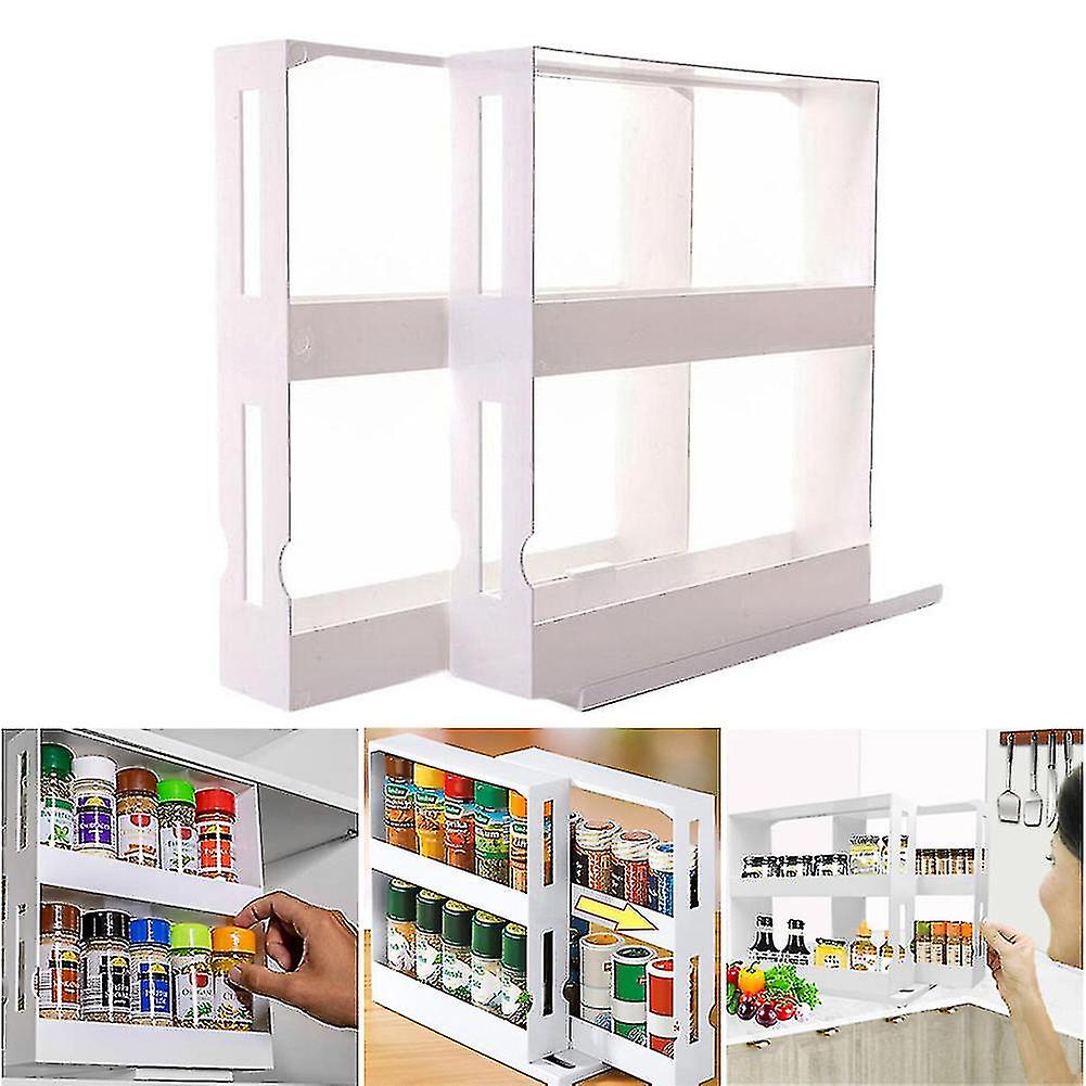 2 Tier White  Kitchen Spice Rack Multi-function Rotating Shelf Organizer Storage Holder,100% New