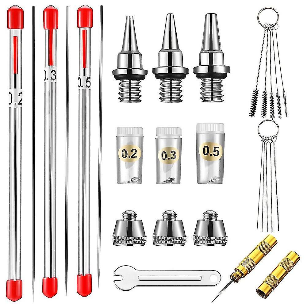 21pcsエアブラシノズルキャップキットエアブラシニードルエアブラシクリーニングキット交換用Pa