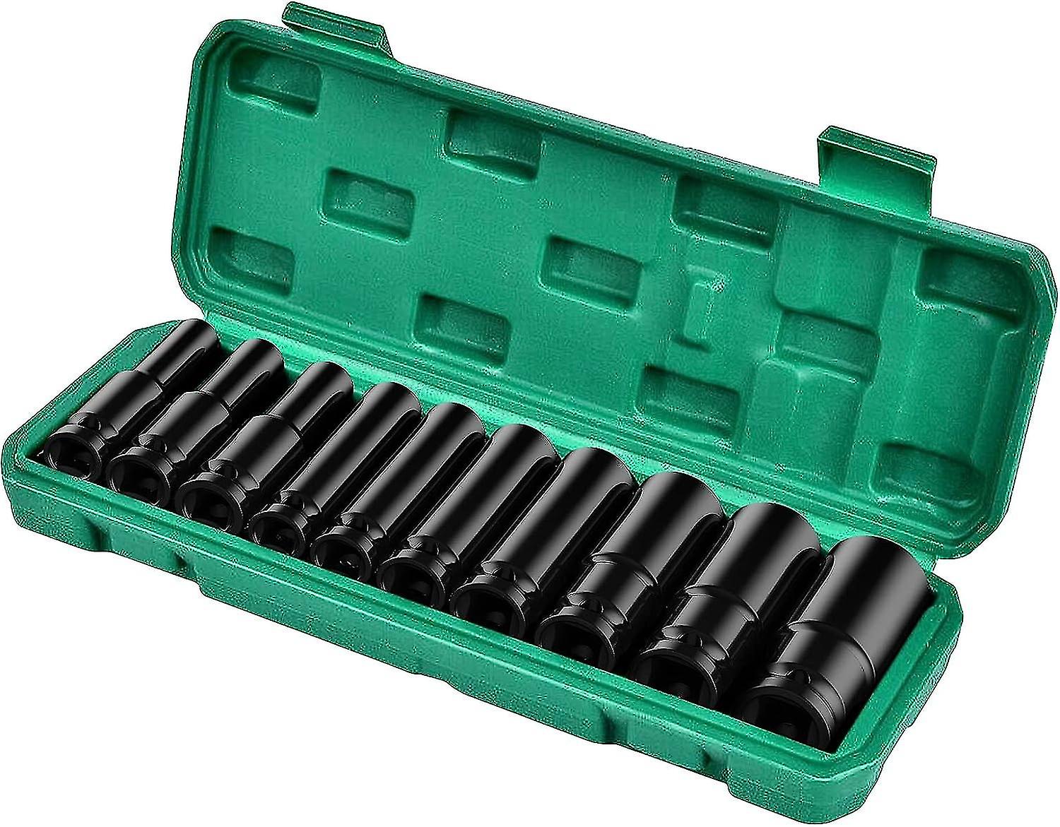 1/2" Impact Deep Socket Set 10pcs 10-24mm Durable Reliable Drive Cr-mo Steel For Professional Repair Diy Tasks With Carrying Case (black) (10pcs