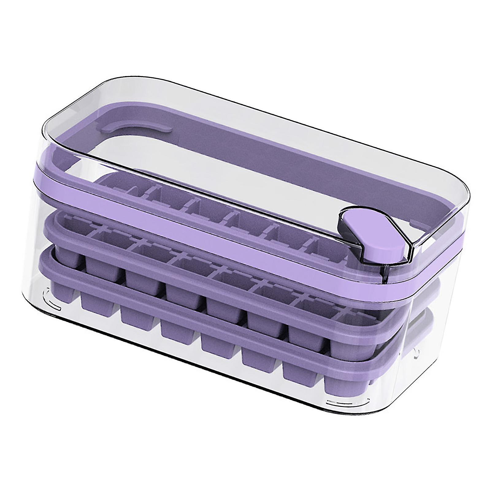 Ice Cube Tray Double Layer 64Pcs Ice Maker Box Home Press Easy Release Ice Freezer Storage Box Purple 