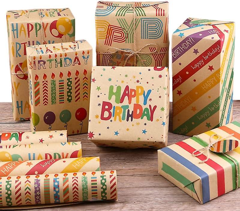 6 Kraft Recycled Birthday Wrapping Paper Sheets