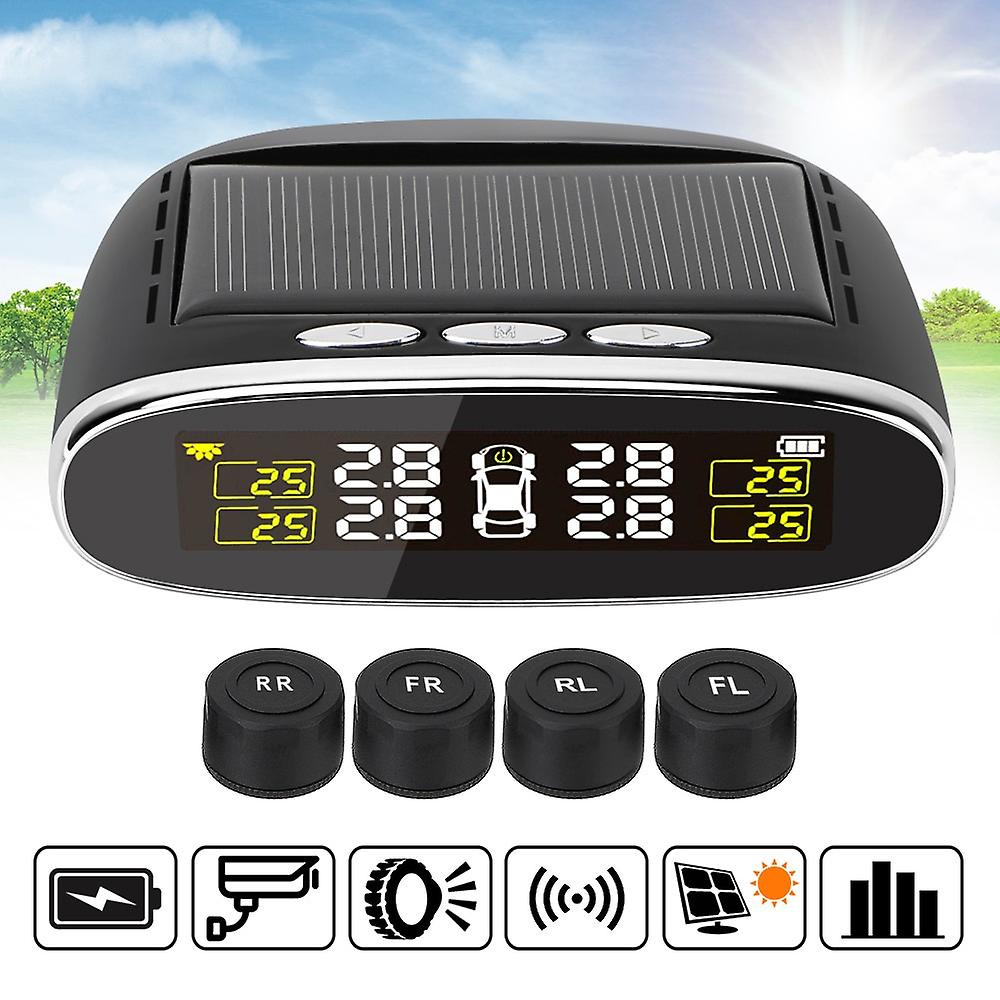 Temperature Alert Car Tire Pressure Alarm Monitor System With 4 Internal/external Sensor Intelligent Solar Power Tpms