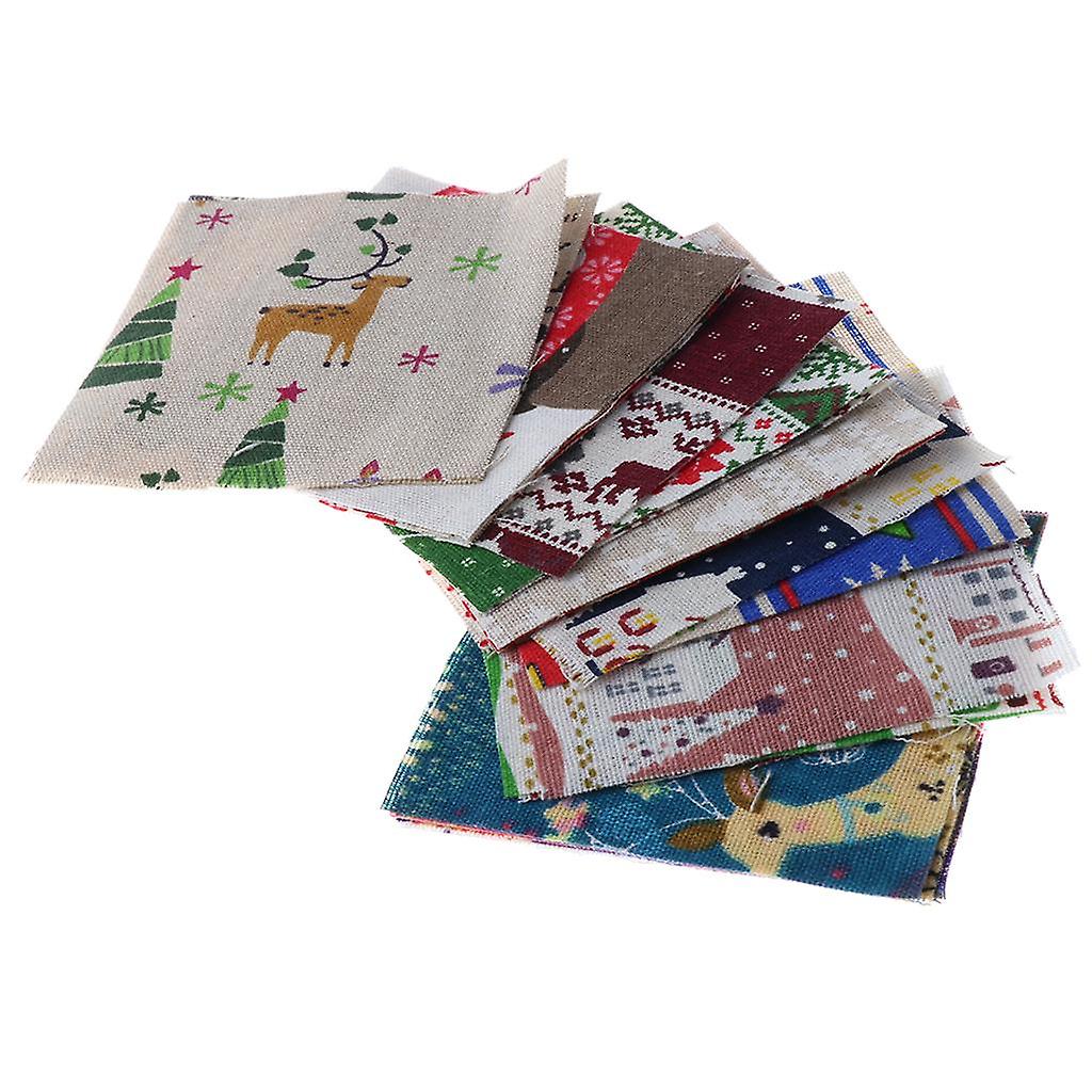 20pcs motif de Noël mixte coton lin tissu carrés pour bricolage Quilting