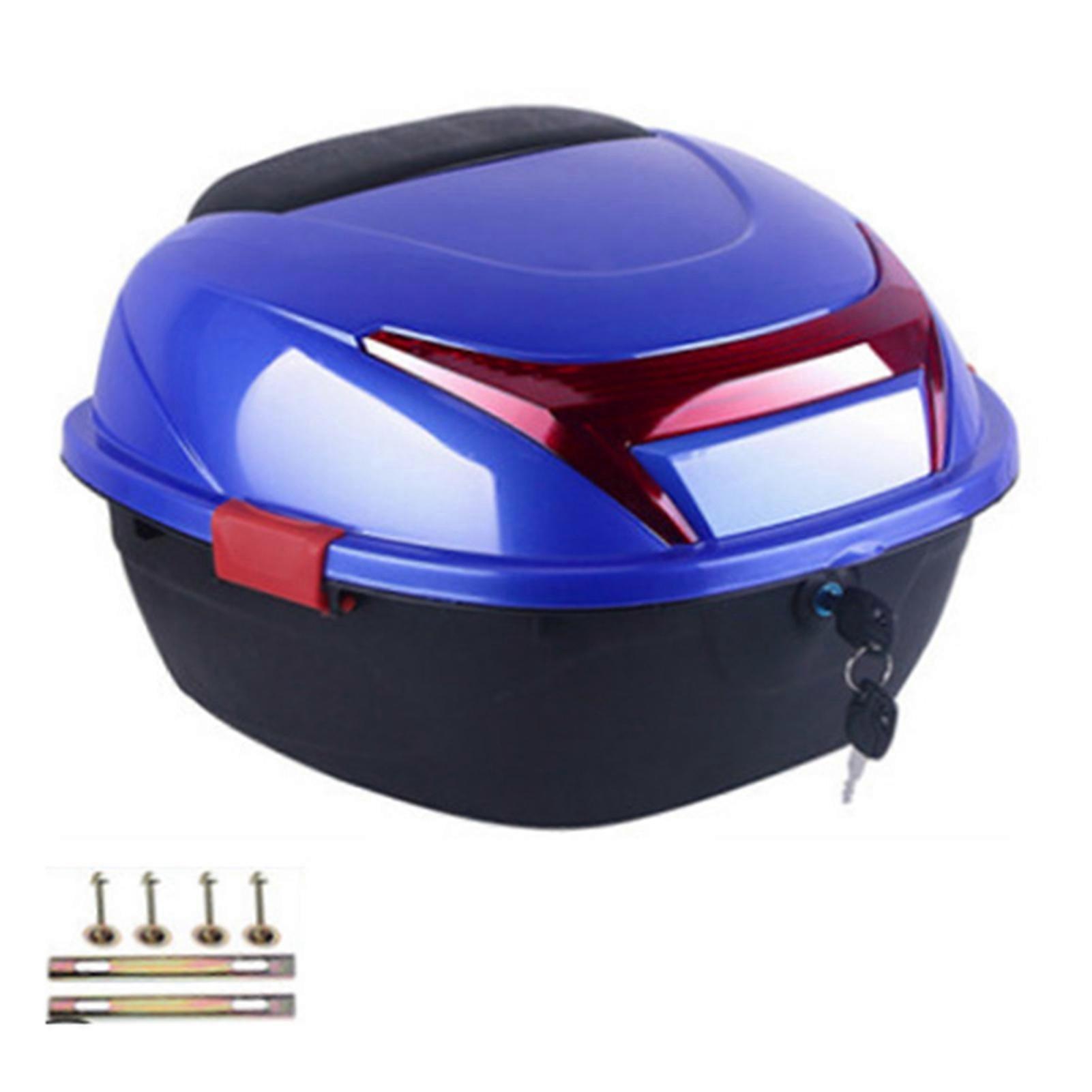 Universal motorcycle top case for helmet storage, large capacity luggage box in blue