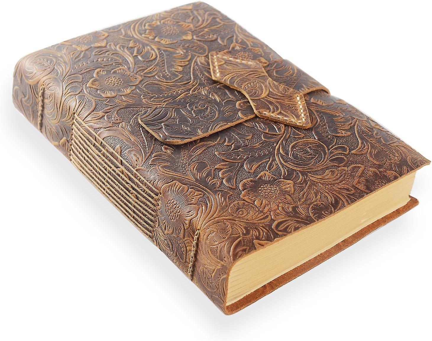 Lederjournal A5 Schreibnotizbuch - Antiker handgemachter Leder gebundener täglicher Notizblock - Blank Paper Med