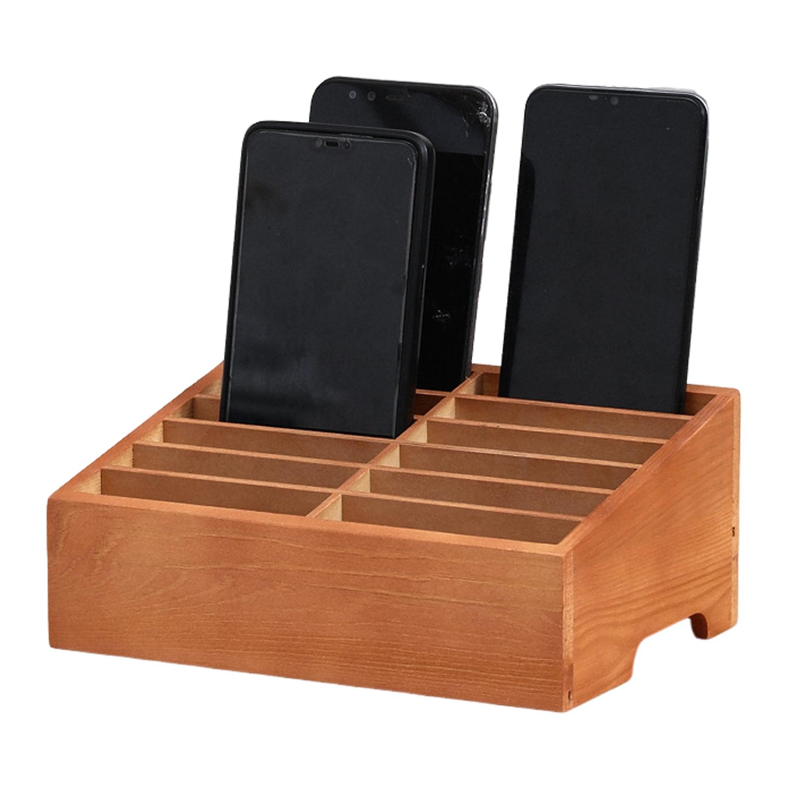 12/16Grids Wooden Cell Phone Holder Eco-Friendly Free Standing Design Desktop Organizer Phone Display Rack Storage Box