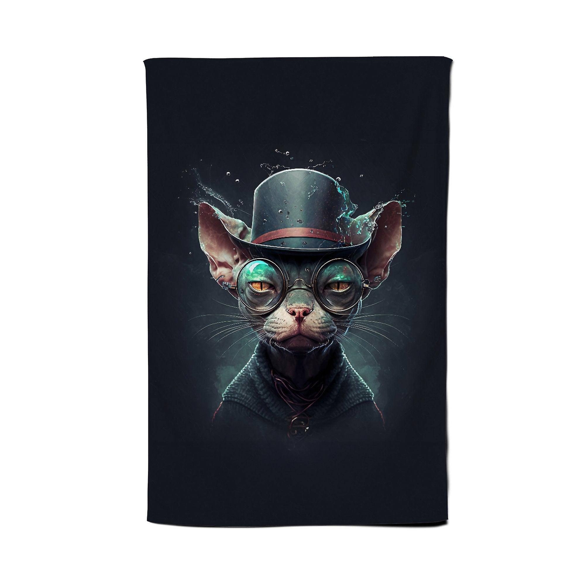Sphynx Cat With Glases Splashart Tea Towel