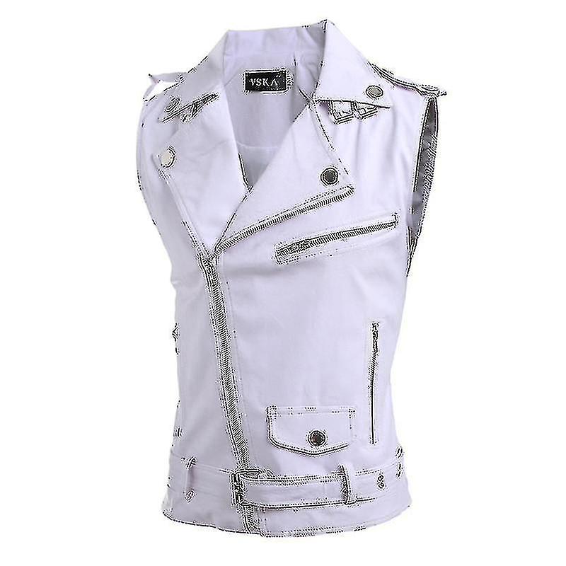 Ανδρικό Δερμάτινο Γιλέκο Slim Fit Multi-zipel Lapel Cropped Leather Vest