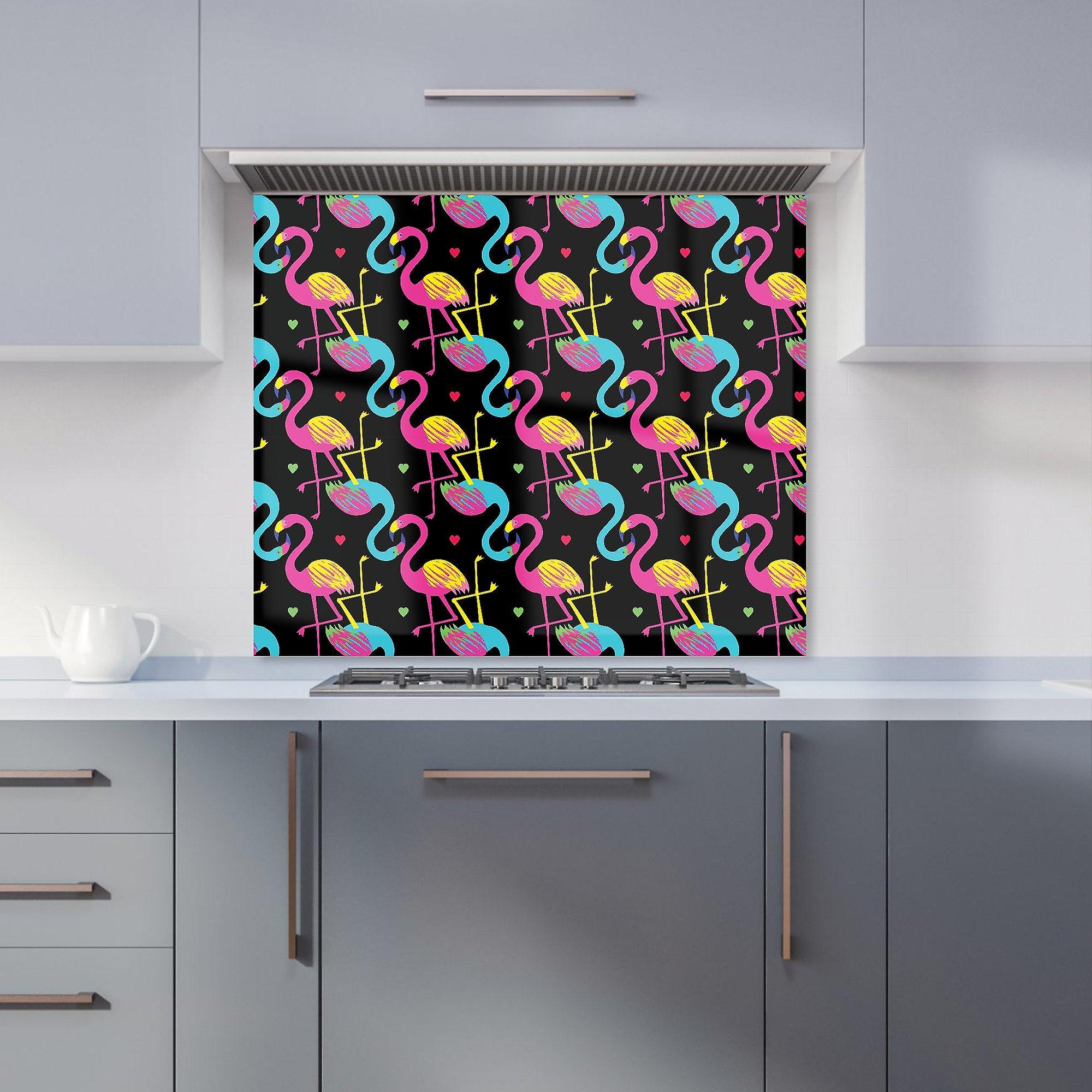 Vivid Flamingo Pattern Kitchen Splashback