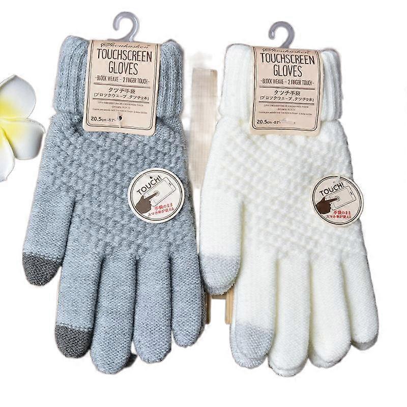 Women's winter knitted padded jacquard non-slip and warm touchscreen gloves