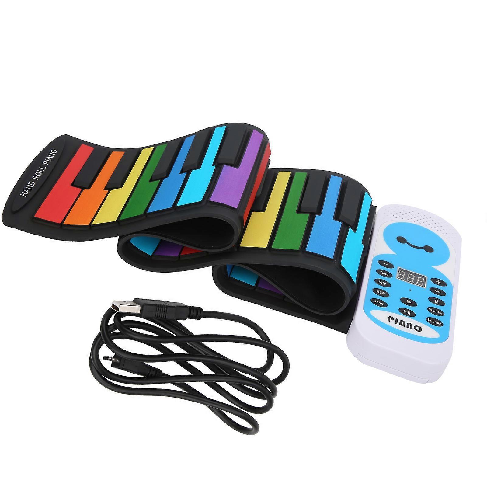 Soft Keyboard Piano 49?Key Roll Up Rainbow Portable Piano Silicone Toy for Beginners Kids