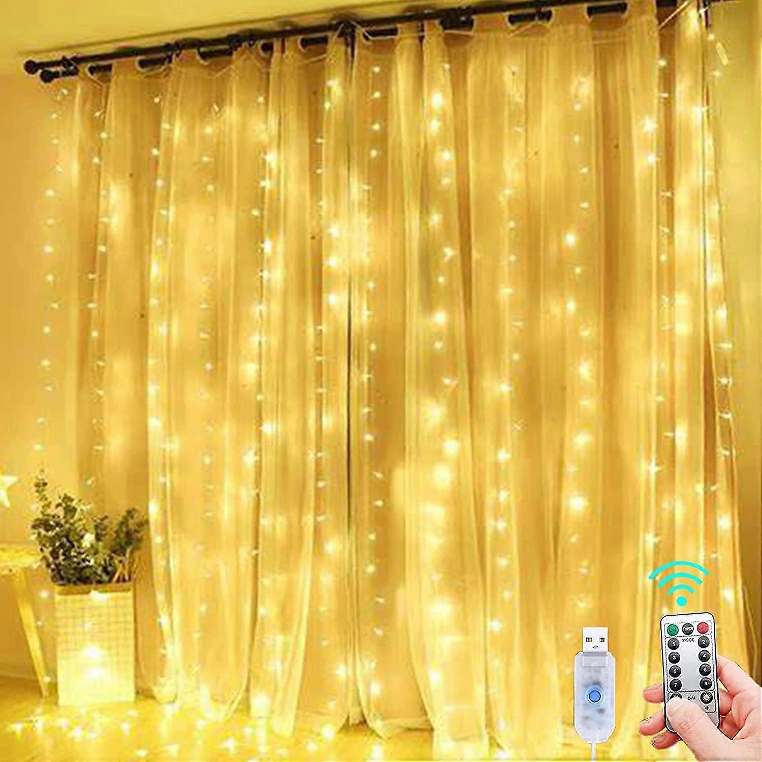 Indoor String Lights, 3m3m, 300 Leds With 8 Modes Remote Control Adjustable Brightness(warm White)