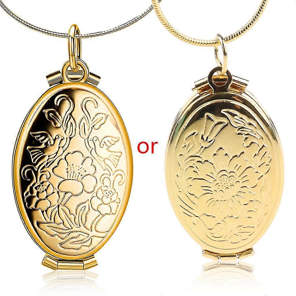 Expanding Oval Photo Locket Pendant Necklace Flower Photo Locket Necklace