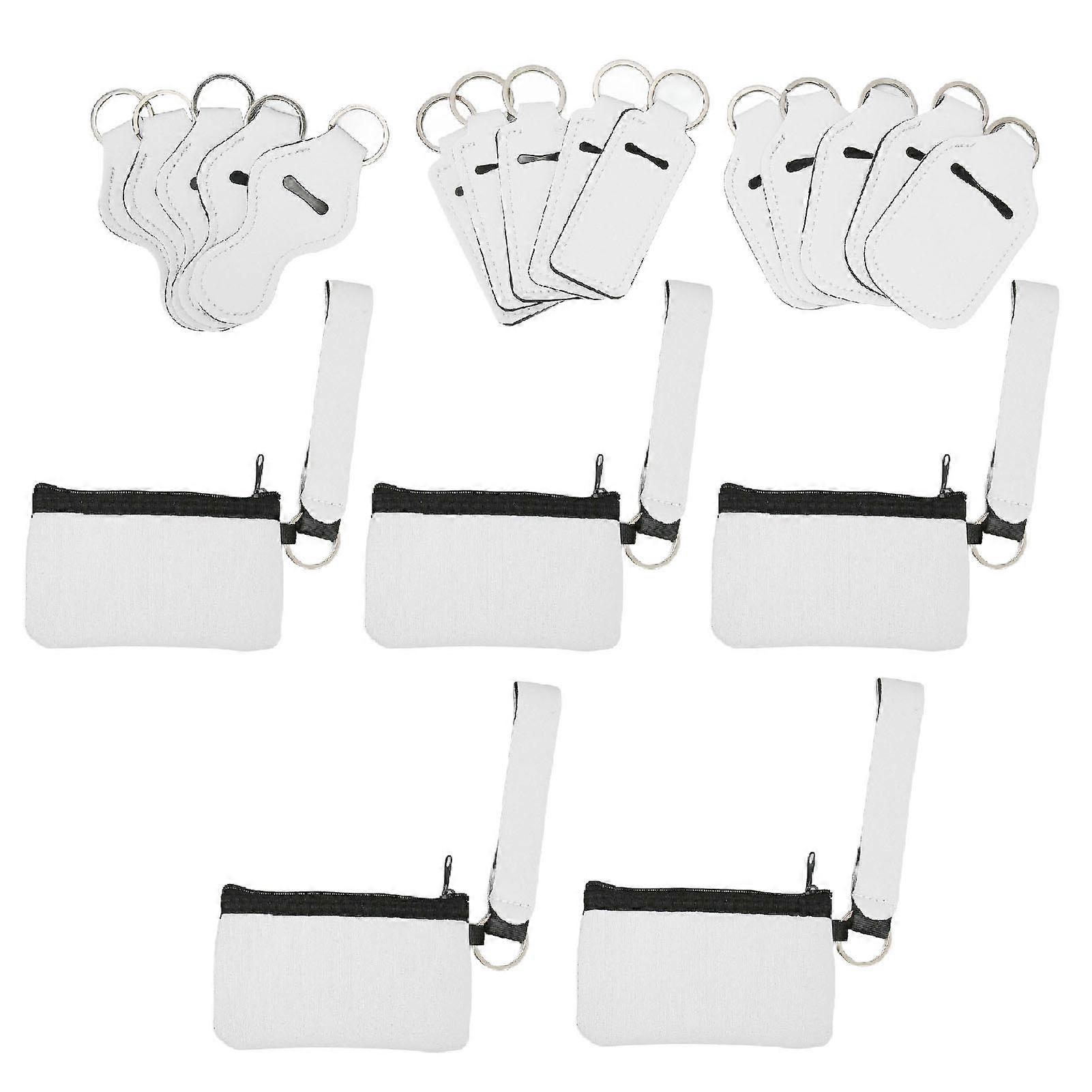 25pcs DIY Keychains Set Multi Small Pouches Blank Surfaces Wrist Strap Key Rings for Daily Use