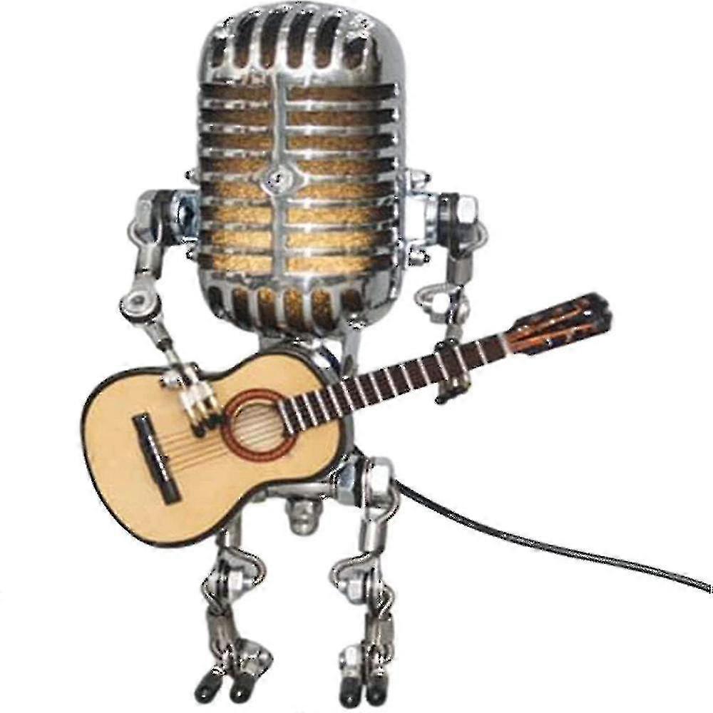 Mikrofon Bordslampa Retro Vintage Mikrofon Bordsrobot Med Gitarrlampa (Gul)