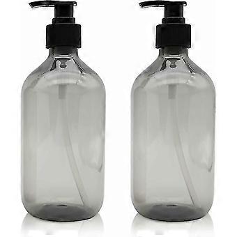 2 pièces 500ml Distributeur de savon, Bouteilles de pompe à pression vides en plastique, rechargeable pour les huiles essentielles, lotions, shampooing, revitalisant (gris)