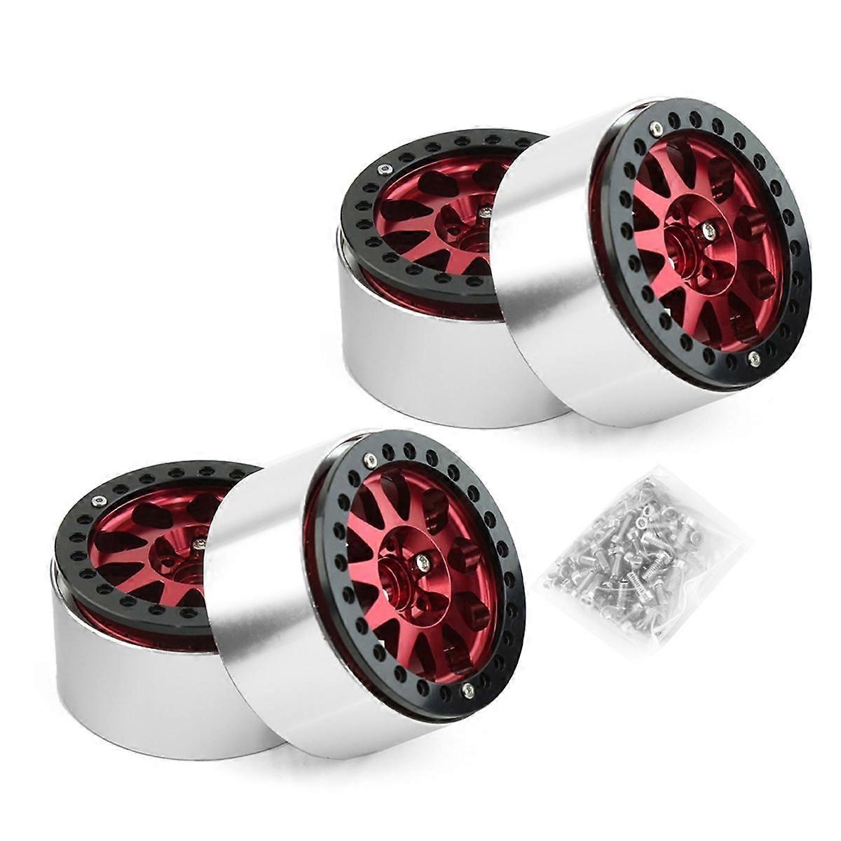 2.2 Inch Beadlock Wheel Rims Heavy Duty Alloy for 1:10 RC Crawler SCX10 -4 4Pcs-Set Red