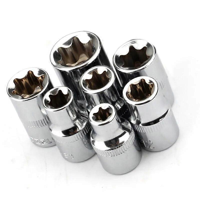 7pcs 3/8 Inch Star Torx Screwdriver Bit E Socket Wench Head Hand Tools Repair Kit E8 E10 E11 E12 E14 E16 E18 E20