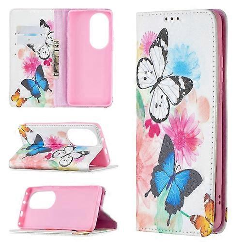 For Huawei P50 Pro Colored Drawing Pattern Invisible Magnetic Horizontal Flip PU Leather Phone Case