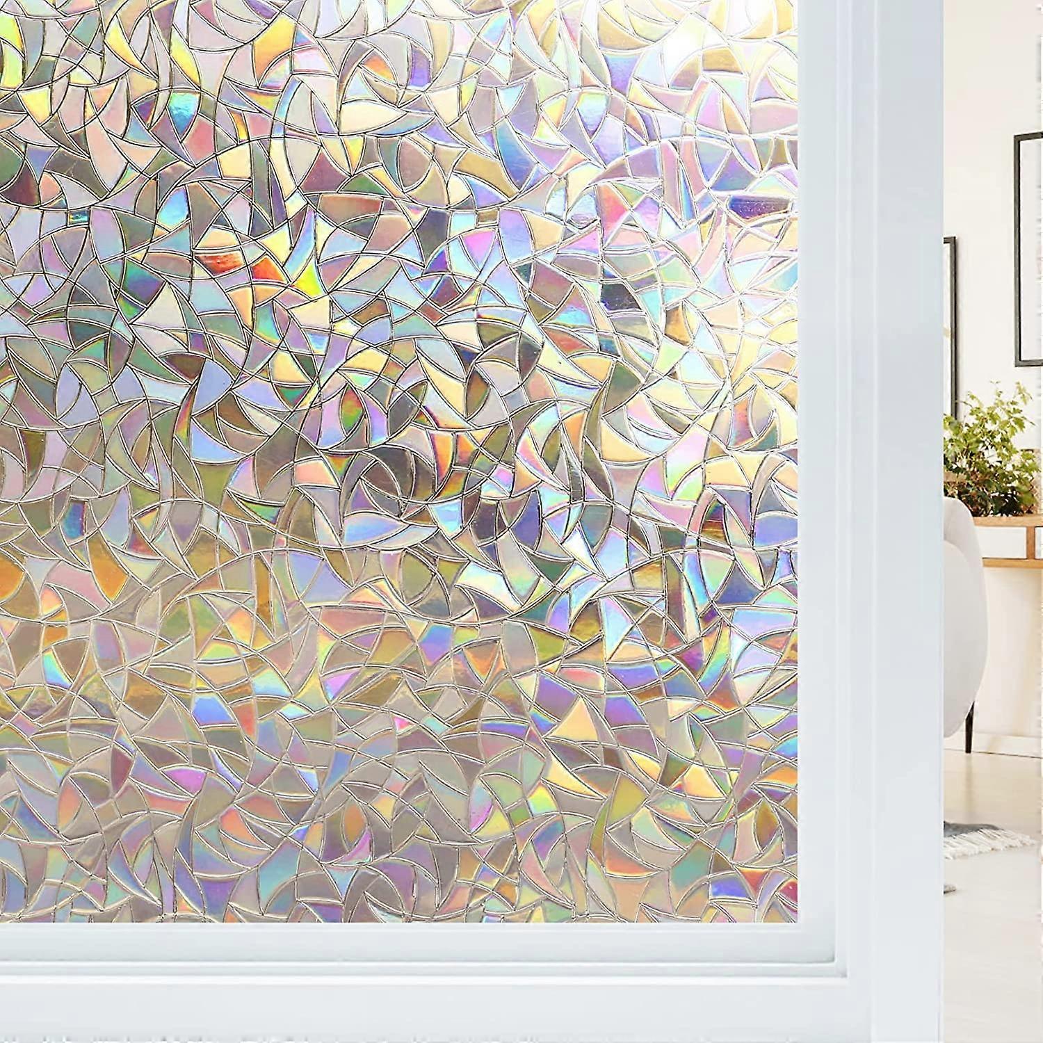 Window Film Privacy Self Adhesive Static Cling 3D Stained Glass Decorative Rainbow Sticker Removable