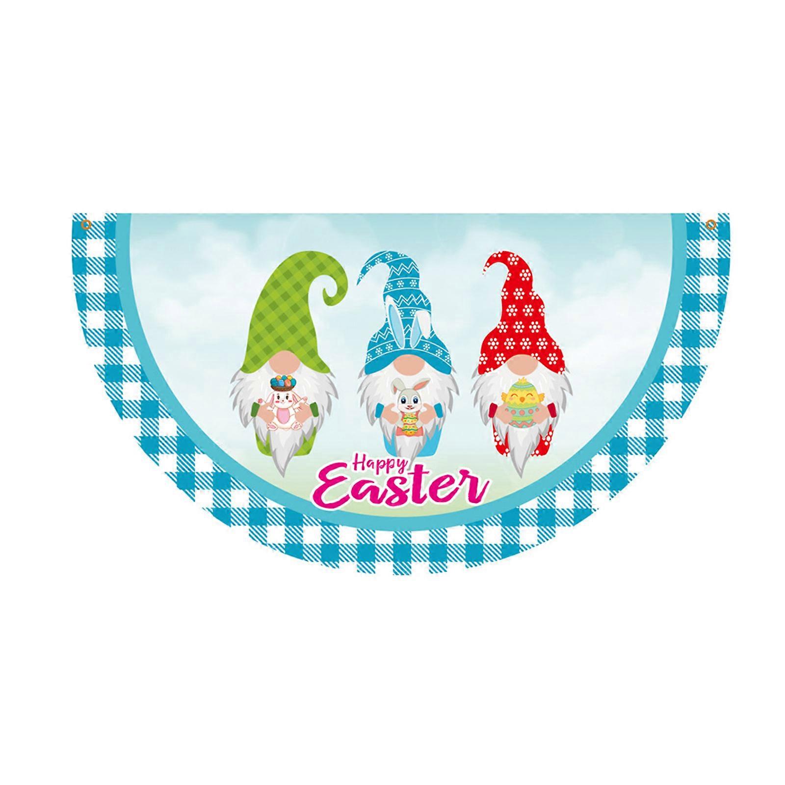 Happy Easter Flag Fan-shaped Semicircle Colorful Gnome Bunny Egg Pattern Flags