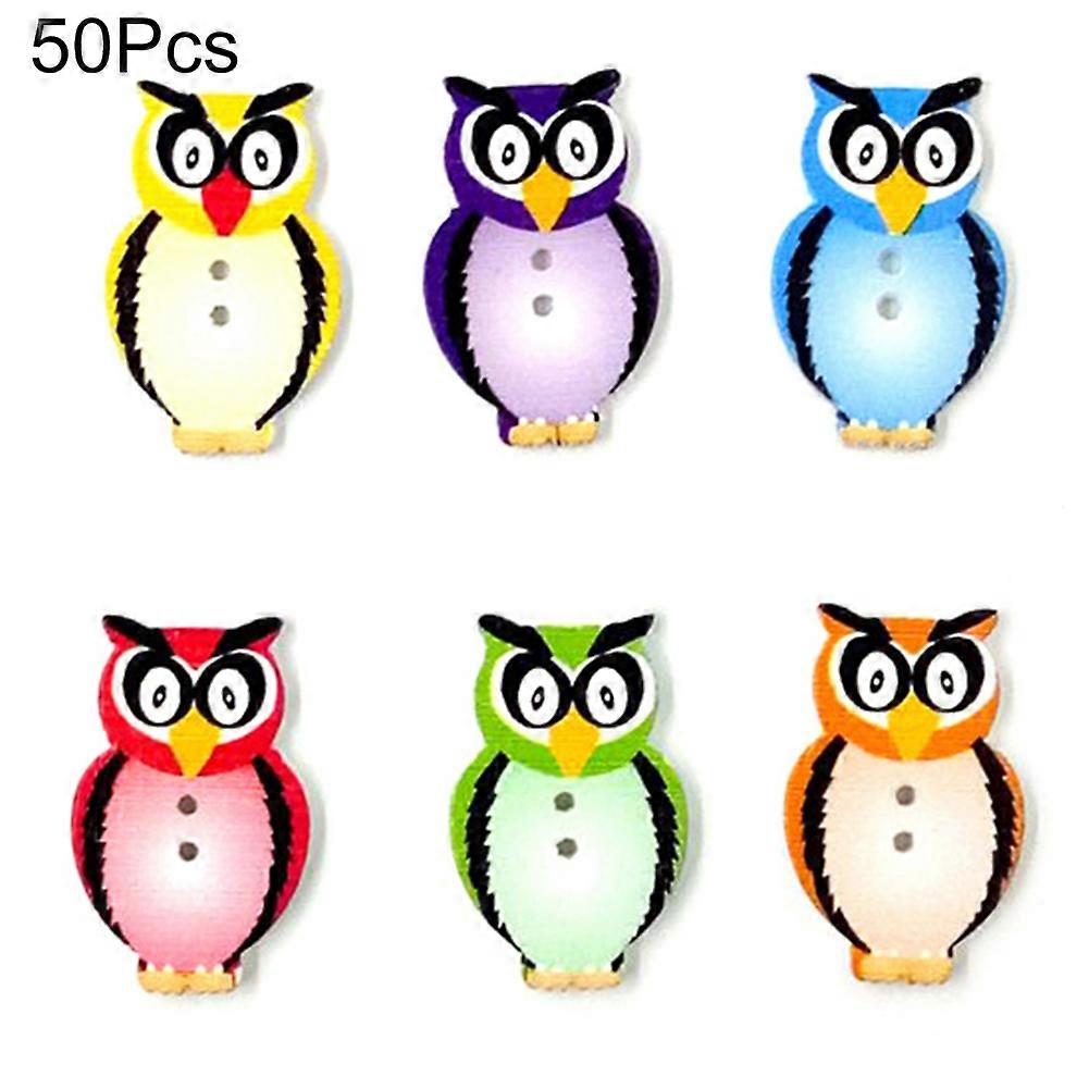 50Pcs Colorful Owl 2 Holes Wooden Buttons for Sewing Crafts Scrapbooking DIY
