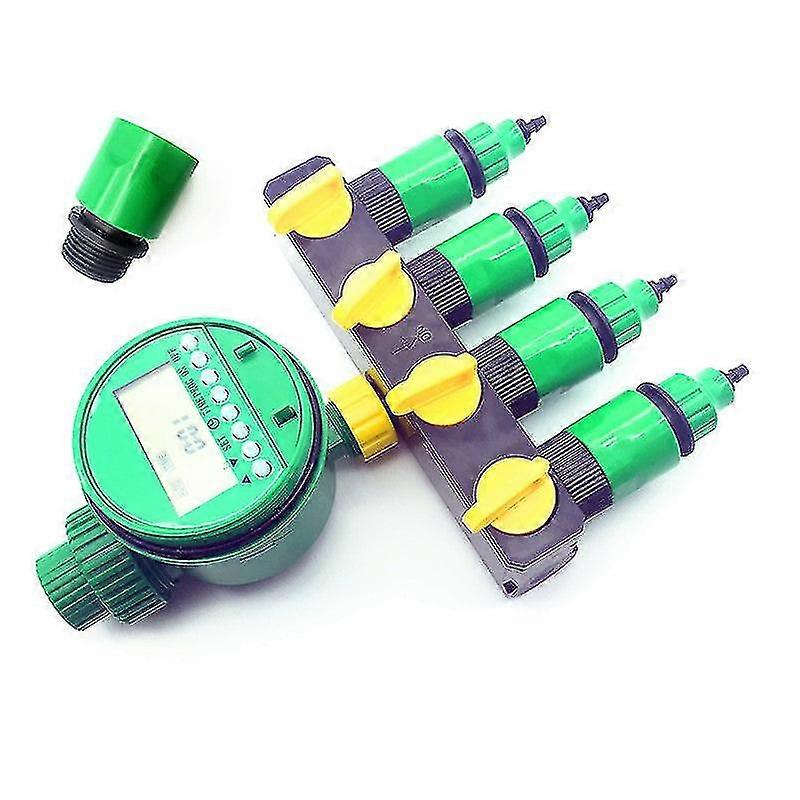 1 Set (7 Pcs) Home Garden Irrigation Drip Timer Pipe Splitter 4 Way Tap Connectors Quick Connector 3/4 Screw Thread Interface