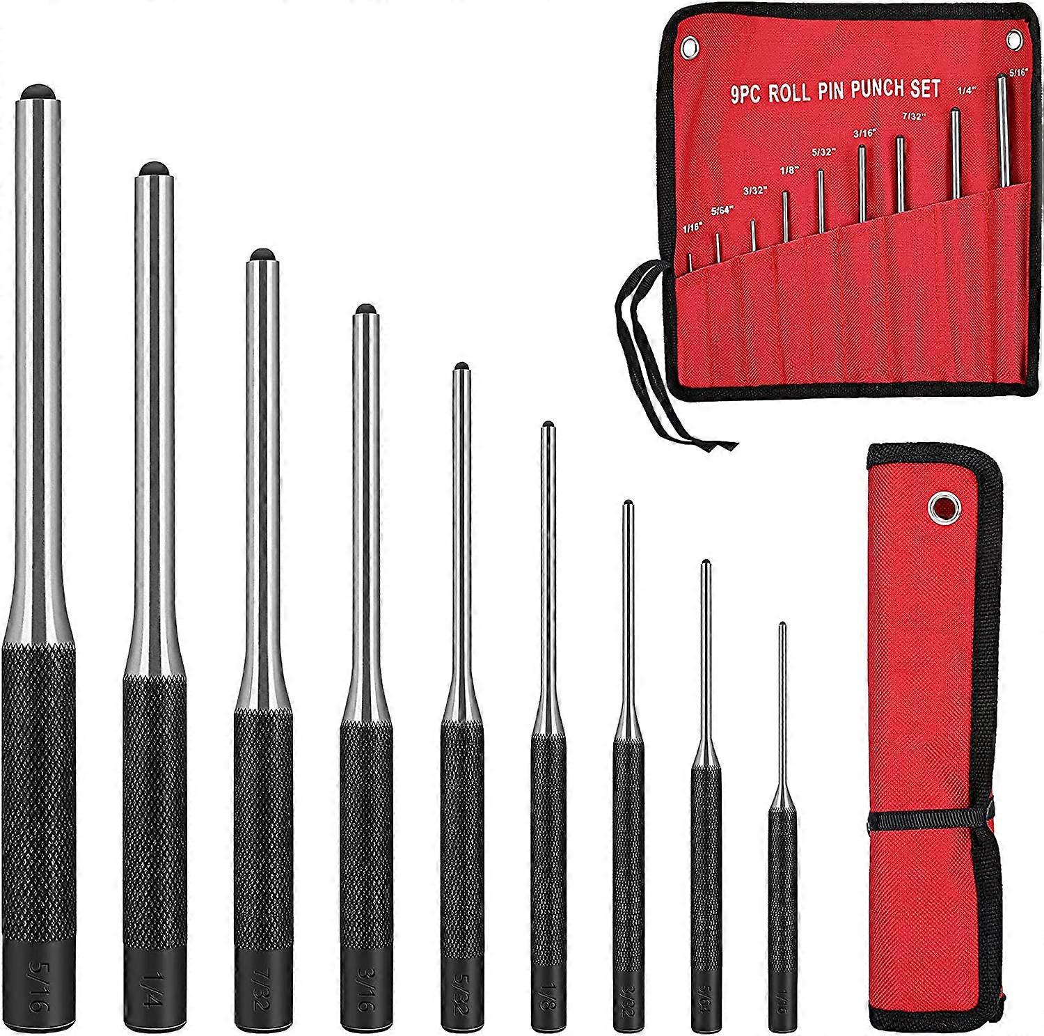 9pcs Pin Punch Pin Punch Tool Set with a Red Carrying Case(9 Sizes)