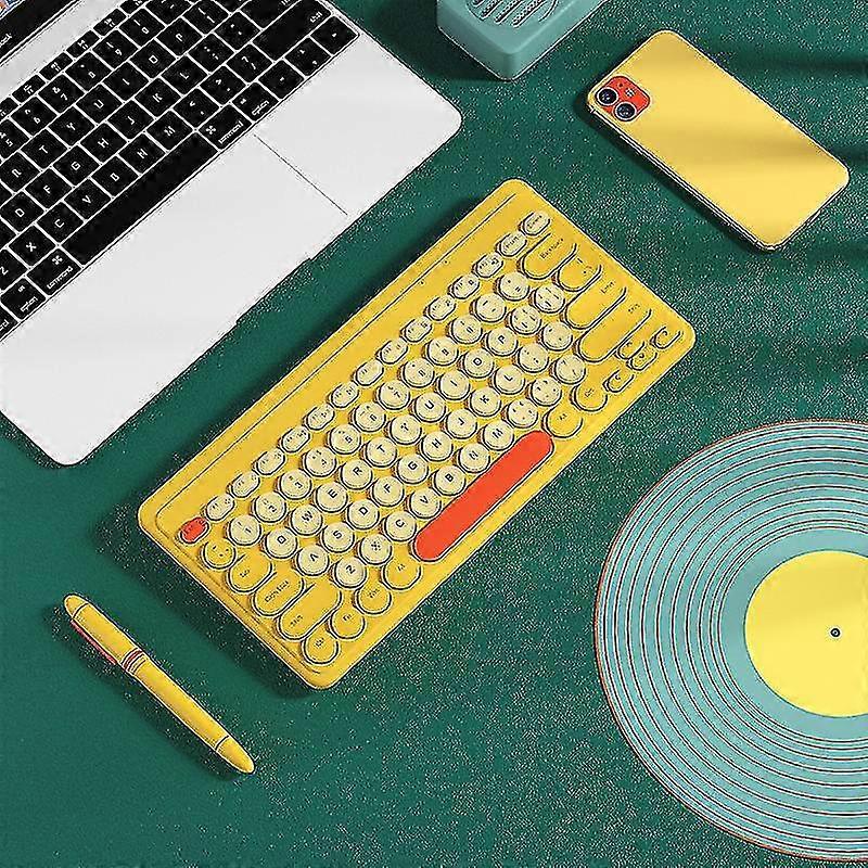 Portable Tooth Color Computer Keyboard, Wireless Mini Compact Retro Typewriter Flexible Key Design Keyboard
