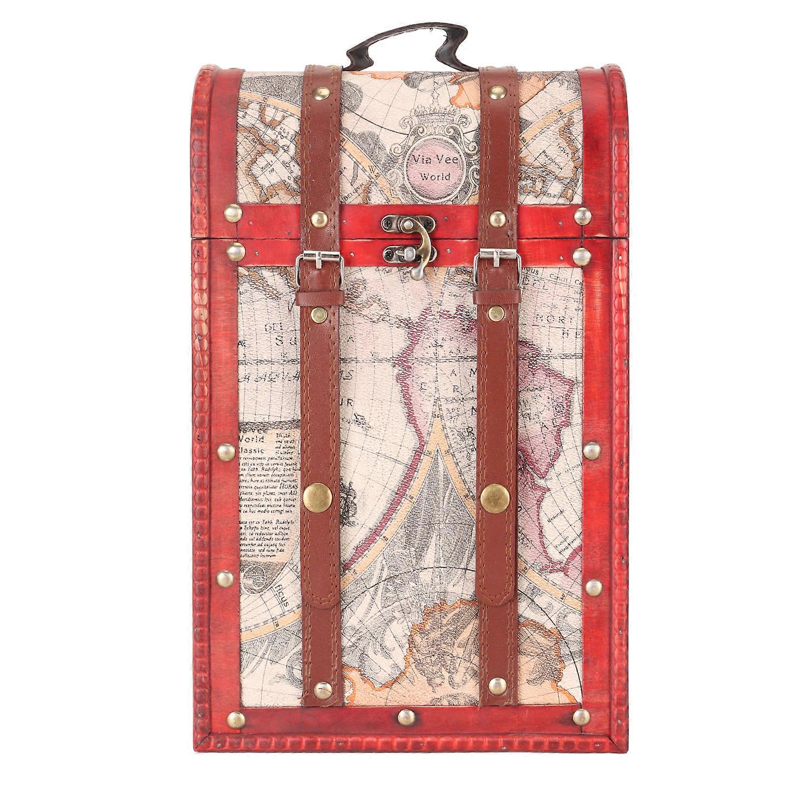 Antique Wine Box with Lid and Handle Decorative Vintage Map Design Hold 2 Bottles Antique Wine Bottle Box for Home