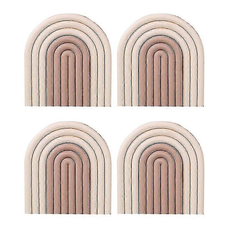 4pcs Nordic Removable Rainbow Coasters Insulation Pads Cup Mat -brown