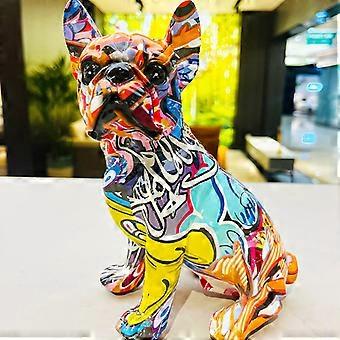 Graffiti Französische Bulldogge Harz Statue Bunt Haustier Hund Skulptur Desktop Ornament Tier Kunst Figuren Interieur Zuhause Zimmer Dekor